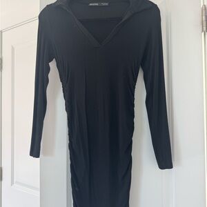 Bershka Black Long Sleeve V-Neck Dress